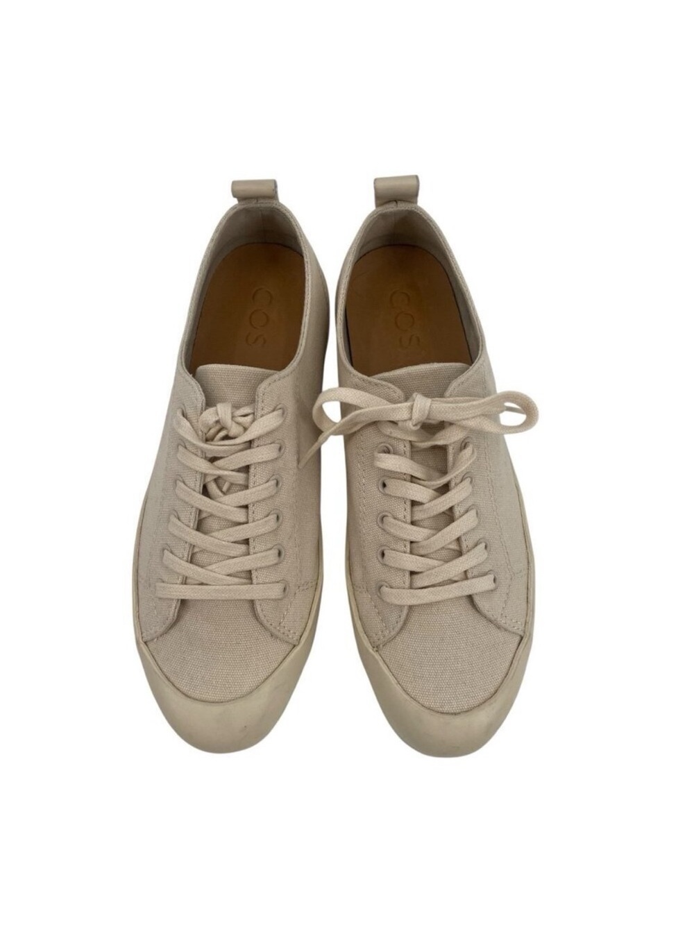 COS Women’s Size 9.5 Beige Canvas Low Top Sneakers Lace Up Trainers Casual